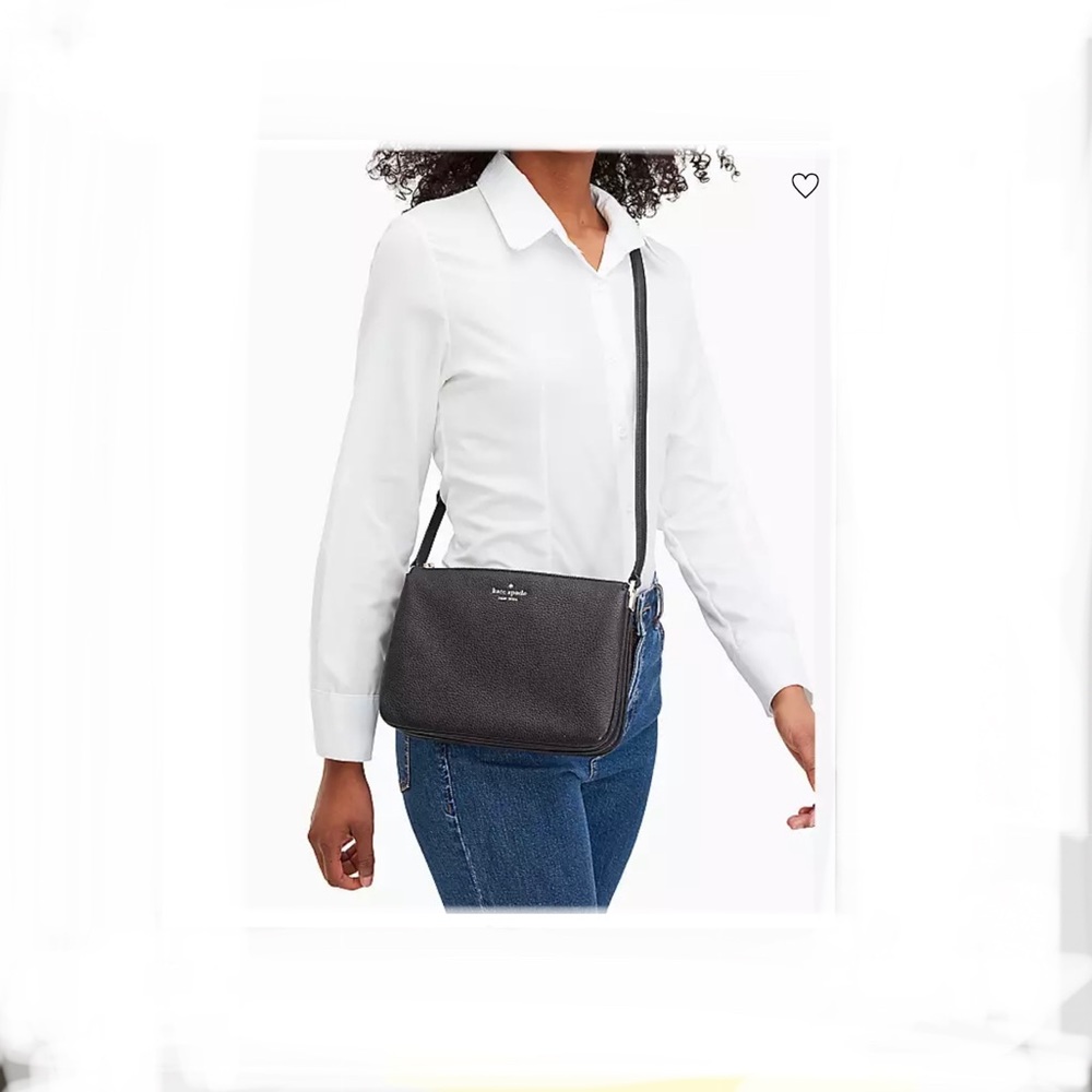 Kate Spade Black Leather Triple Pocket Crossbody | EUC